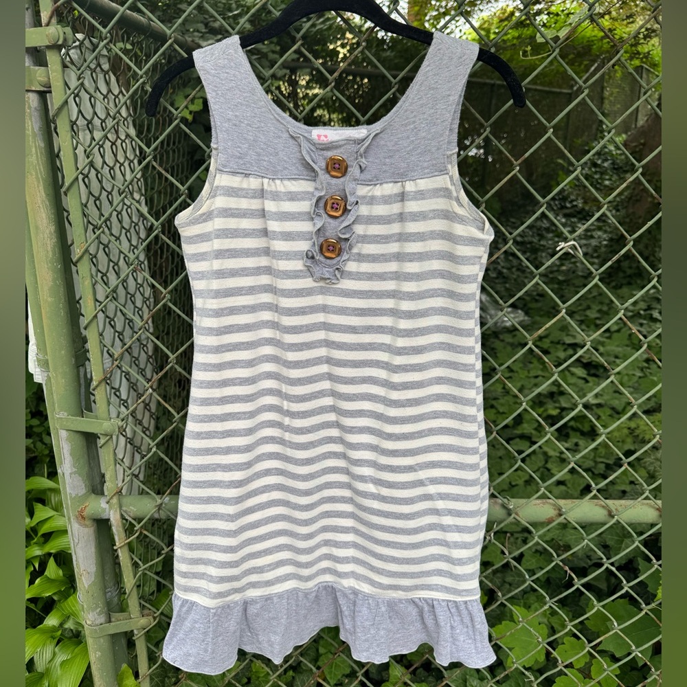 Fresh Karma Gray and White Striped Nautical Dress